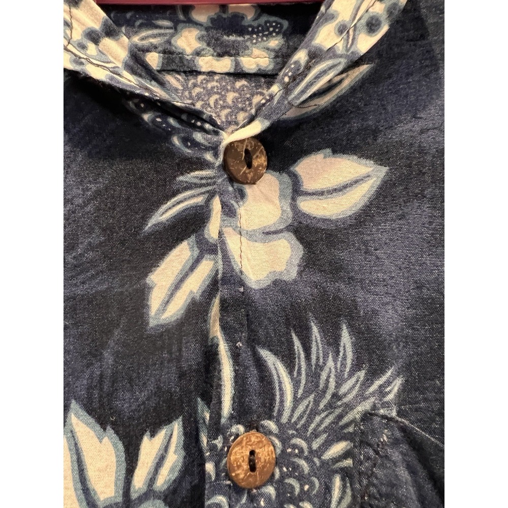 Makai Beach Wear Hawaiian Shirt Men Large Navy Blue White Floral Pineapple Rayon - Picture 3 of 5